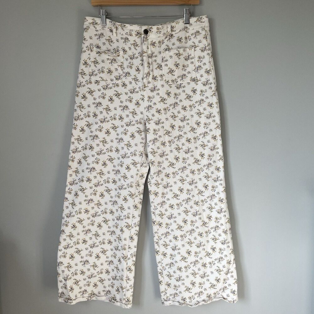 Annie Wear Floral Print Wide Leg Denim Jeans Pants Cottagecore Women's Size XL